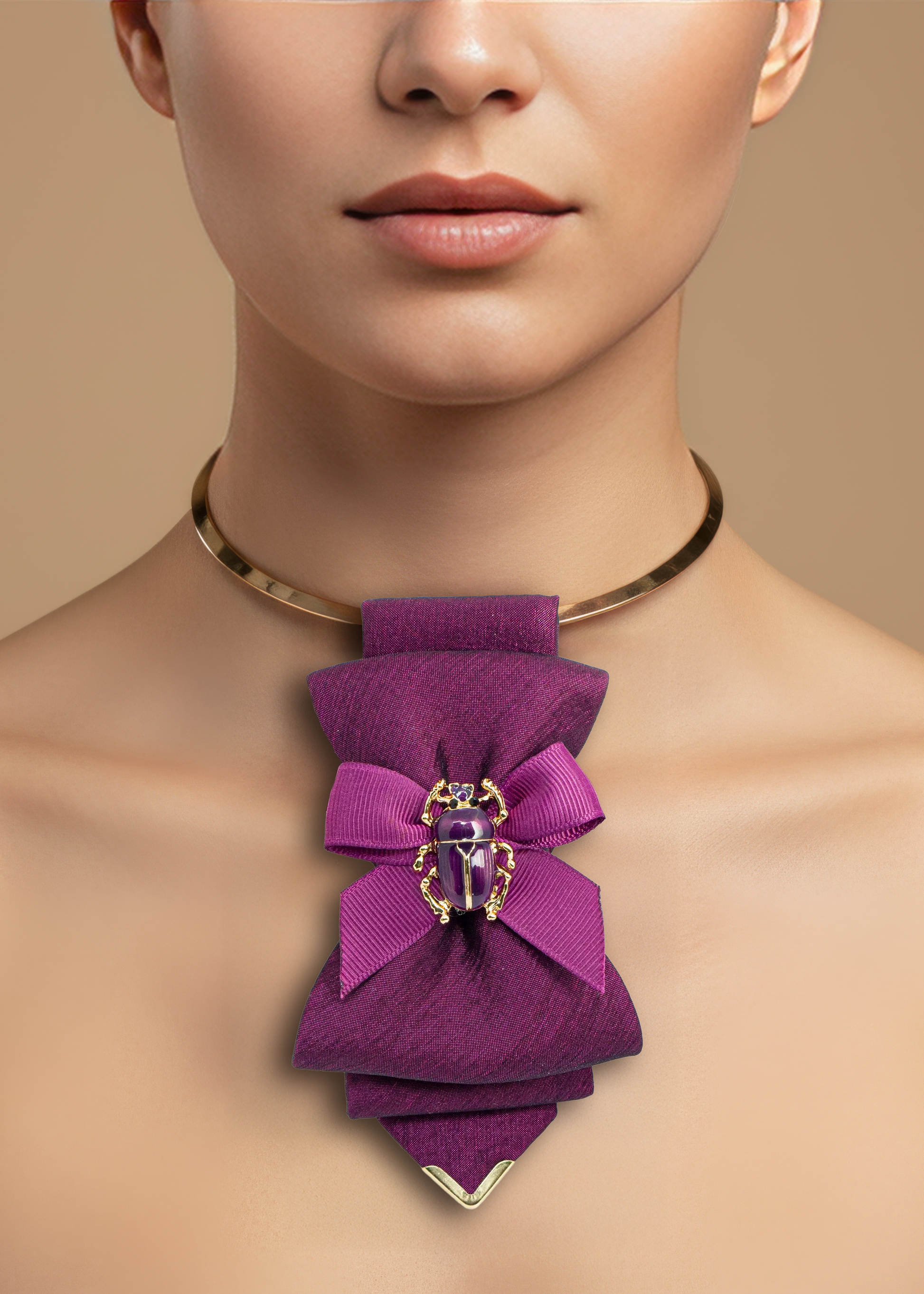 Game Changer women's tie, Elegant purple bow tie for women, a modern and stylish neck accessory designed by artisan Rūta Piekurienė. Unique handcrafted neckwear with a sculptural, fashion-forward look — perfect for weddings, special events, or bold everyday style. Bow tie for women, Purple stylish necktie for ladies, Unique women's accessories, Artisan neckwear by Designer Rūta Piekurienė