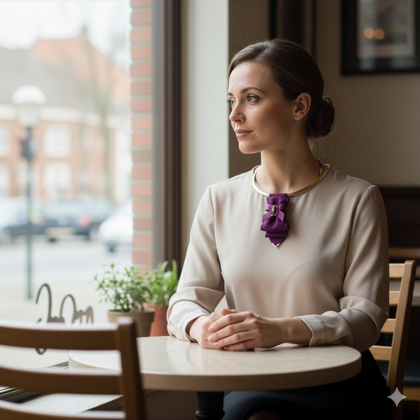 Woman sitting at a table in a cafe looking out the window