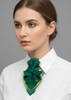 Woman wearing a green scarf around her neck against a gray background Bow tie hopper tie, Ruty Design, Bow tie fow women, Accessorie for lady, Vilnius bow tie, Lithuanian bow tie. Yellow tie for women, Red rose unique necktie, BOW TIE "JABOT", bow tie for women, unisex bow tie, yellow bow tie, wedding bow tie, unique necktie, original handmade tie
This Hopper tie "HERBS PRINCESS" accessory is a Special female bow tie model-Jabot.
Hopper tie for women is designed to be worn with men's shirts and clothes with