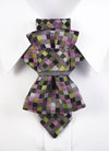 Bow tie, tie for wedding suit, PEBBLES III hopper tie, artistic necktie, designer bow tie, colorful checkered tie, unisex statement tie, handmade wedding tie, geometric satin tie, creative neckwear for men, unique tie for women, formal tie with pattern, bold fashion accessory, modern ascot alternative, handmade tie with pink green black colors