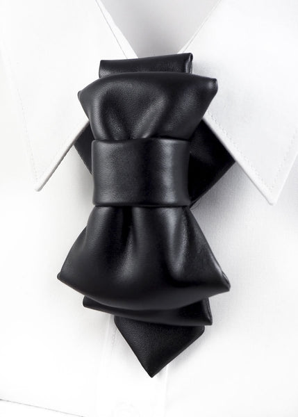 HOPPER TIE BIKER,  Black leather unique Bow tie