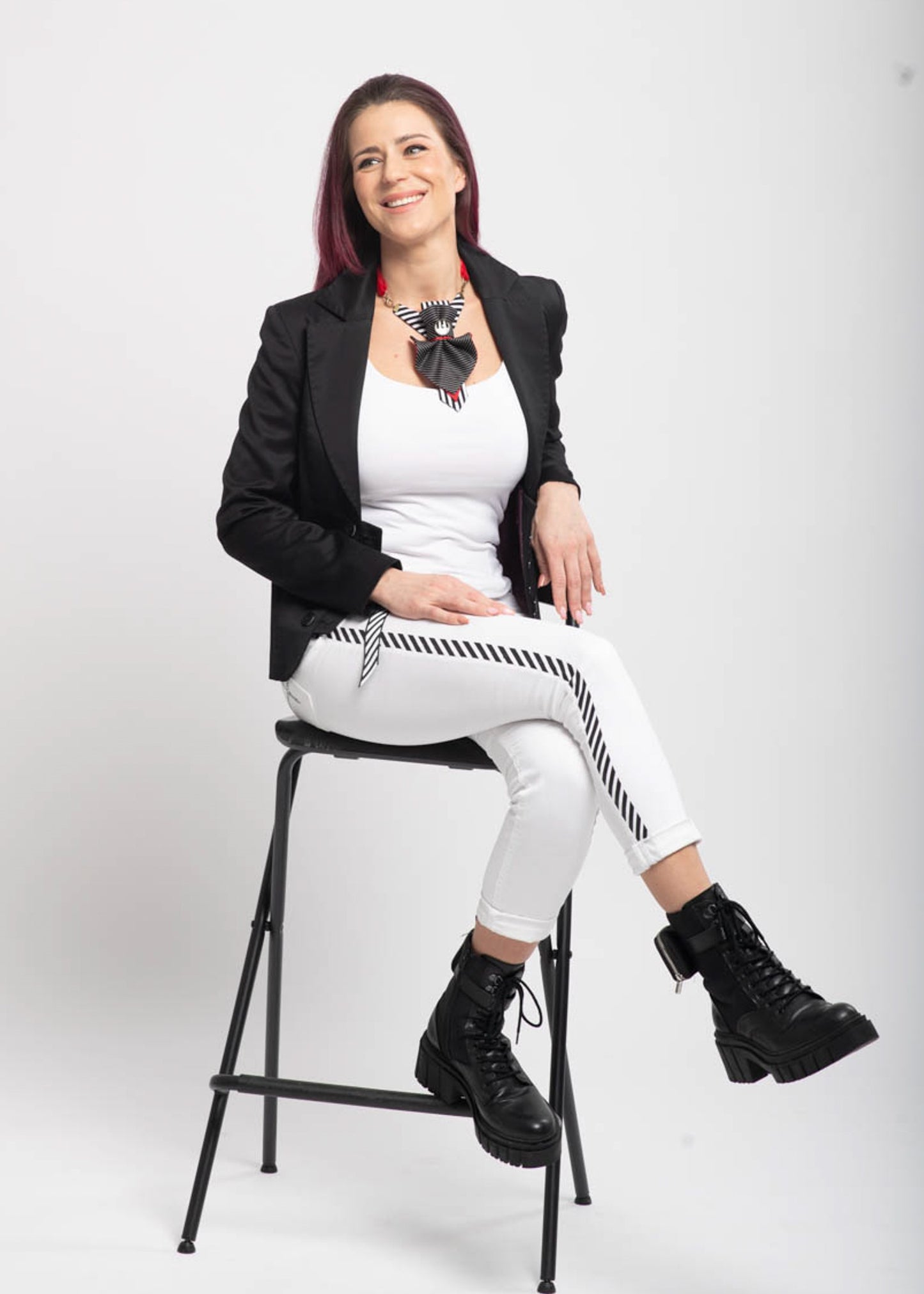 Handmade black white red bow tie, Women's bow tie "Contrasts", Black tie for her, Gift for women bneck accessorie, Unique necktie for lady 