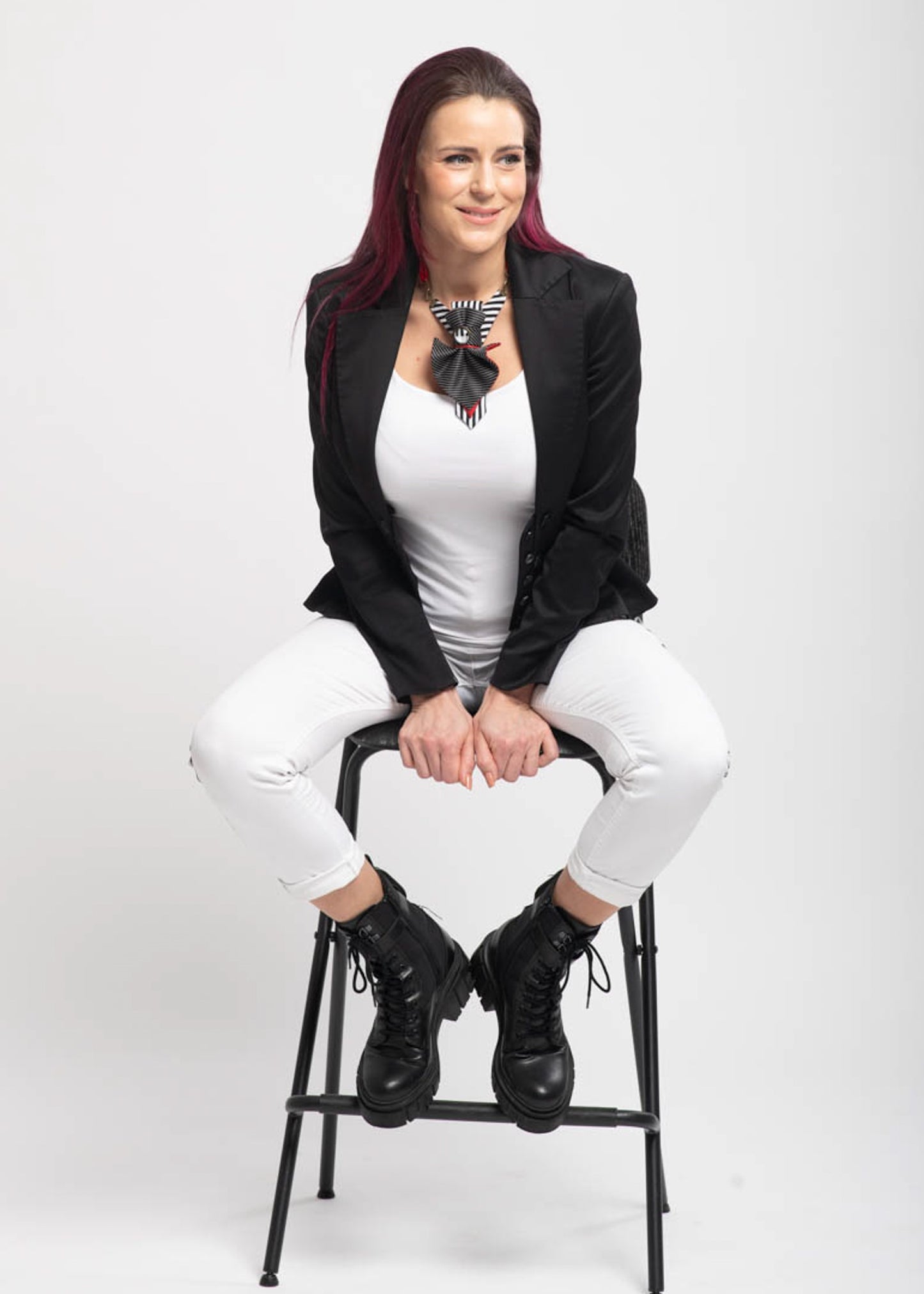 Handmade black white red bow tie, Women's bow tie "Contrasts", Black tie for her, Gift for women bneck accessorie, Unique necktie for lady 