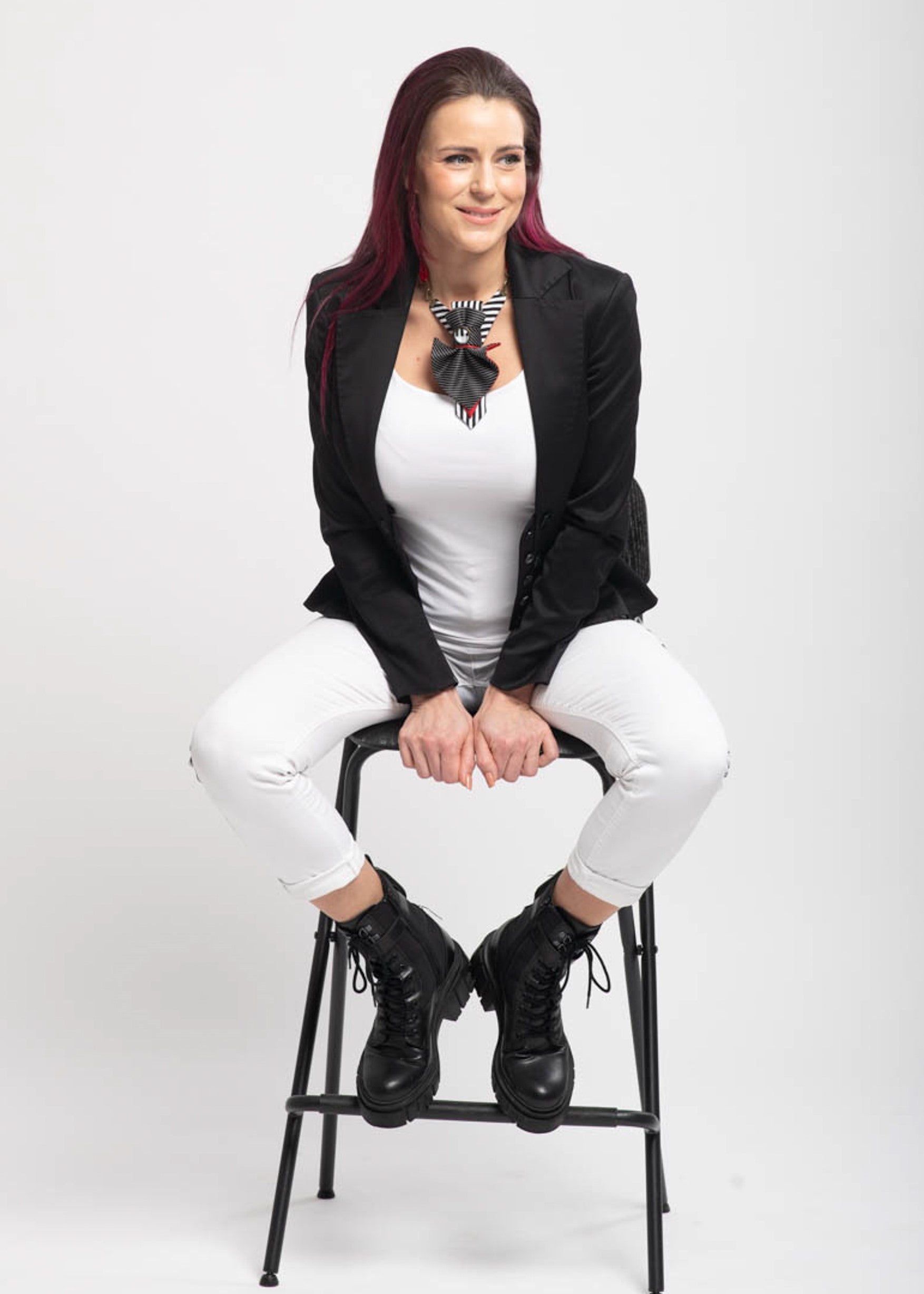 Handmade black white red bow tie, Women's bow tie "Contrasts", Black tie for her, Gift for women bneck accessorie, Unique necktie for lady 