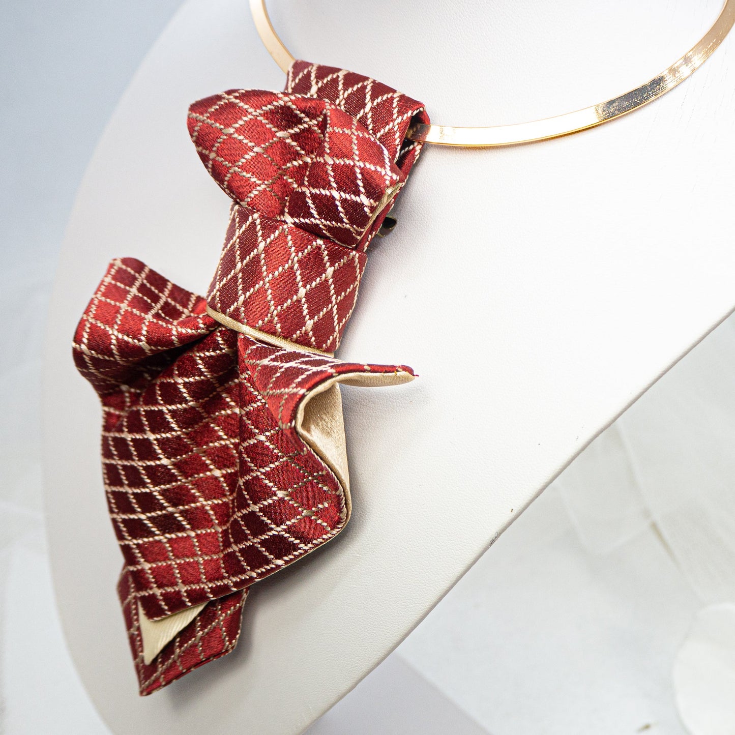 Female bow tie "Red Gothic", women's necktie,  red tie for lady with metal hoop