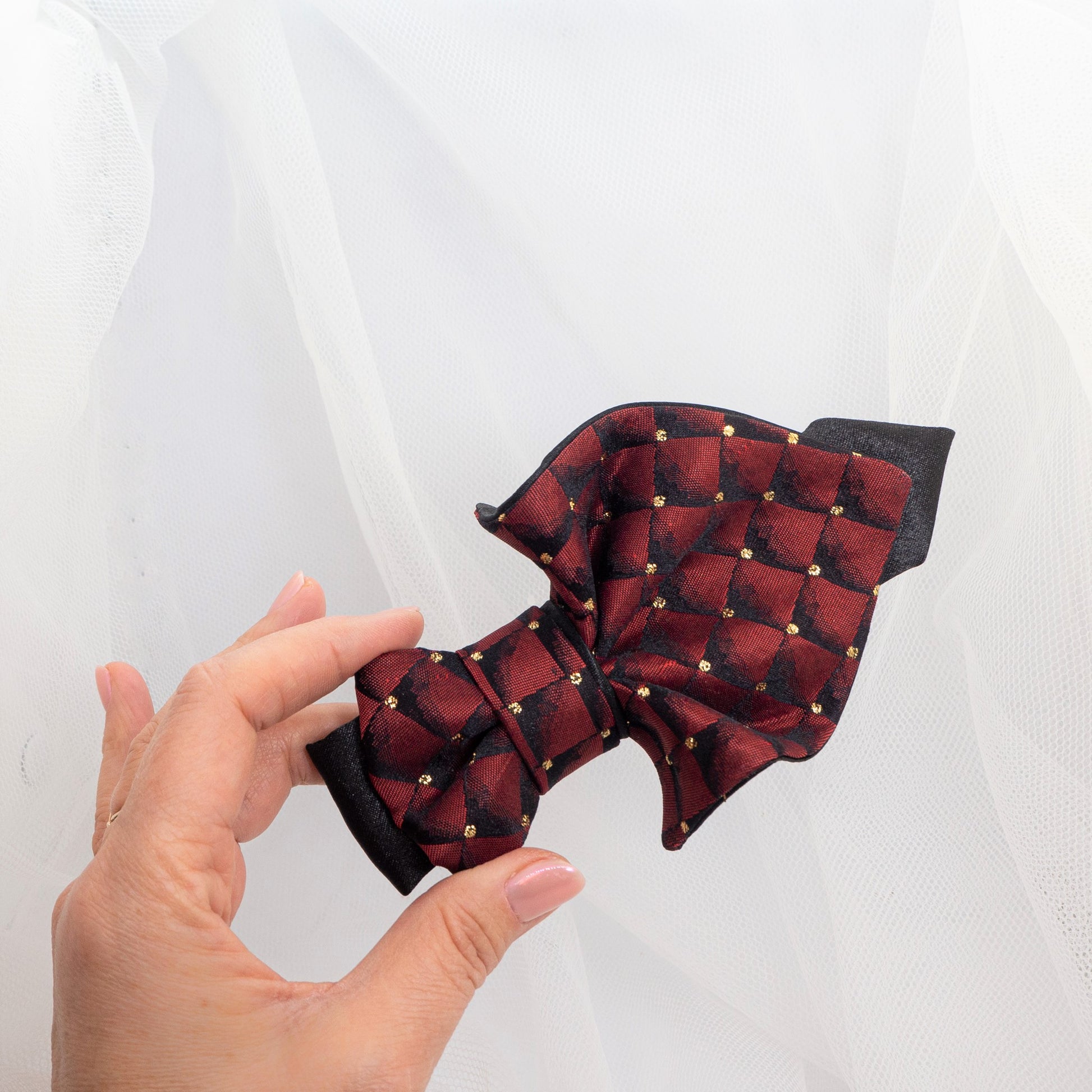 bordo Jabot necktie for women  Burgundy diamond necktie, modern jabot, red jabot necktie for women, unique bow tie for ladies, femme evening neckwear accessory, stylish neckwear for women, luxury handmade women’s tie, artistic women’s neck accessory, elegant statement necktie, designer jabot for special occasions, feminine formal neckwear, original artisan necktie, handmade fashion jabot bow, baroque-style women’s jabot, fashionable women's cravat