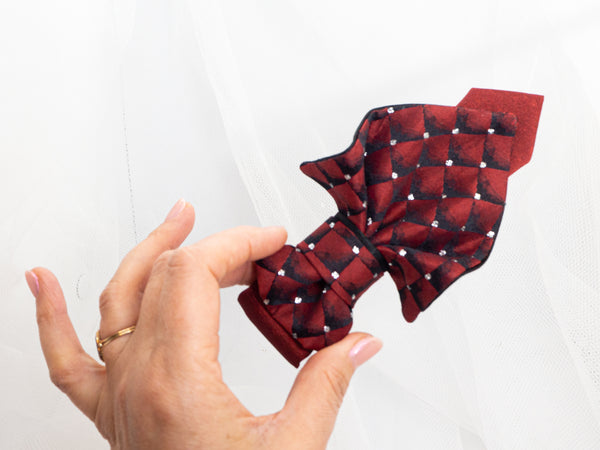 Handmade Elegant women' bow tie  "Burgundy diamond"