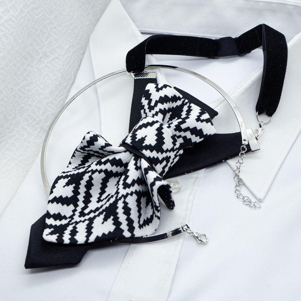 LADIES BOW TIE, Necktie for women, black and white tie for lady side view lack and white patterned fabric necklace, geometric design necktie, textile statement jewelry, modern neck accessory, unique fabric neckwear, monochrome patterned tie, fashion fabric necklace, handmade textile jewelry, bold geometric neckpiece, graphic pattern neck accessory, contemporary fabric design
