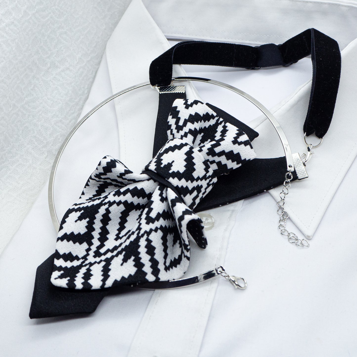 LADIES BOW TIE, Necktie for women, black and white tie for lady side view lack and white patterned fabric necklace, geometric design necktie, textile statement jewelry, modern neck accessory, unique fabric neckwear, monochrome patterned tie, fashion fabric necklace, handmade textile jewelry, bold geometric neckpiece, graphic pattern neck accessory, contemporary fabric design