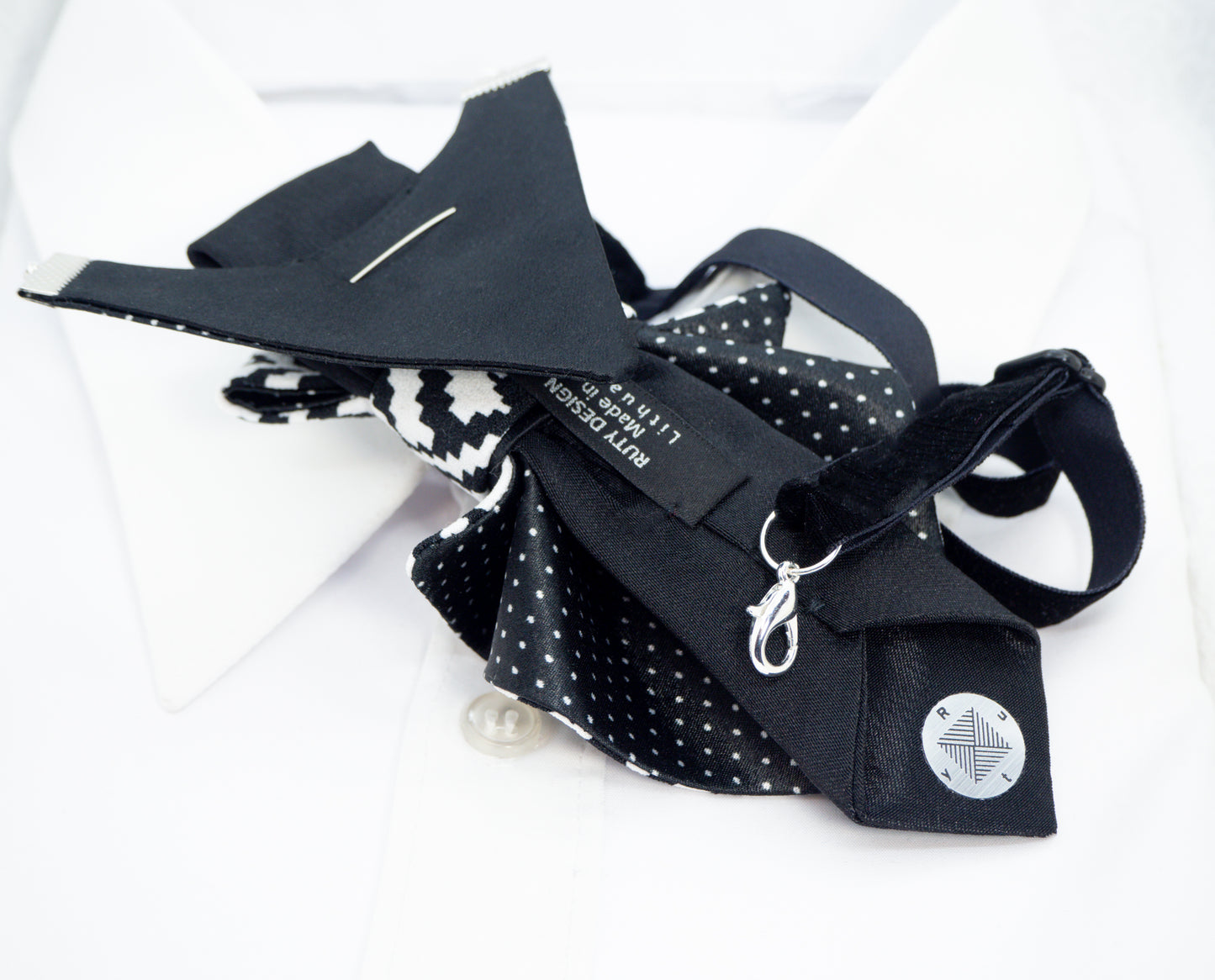 LADIES BOW TIE, Necktie for women, black and white tie for lady back view lack and white patterned fabric necklace, geometric design necktie, textile statement jewelry, modern neck accessory, unique fabric neckwear, monochrome patterned tie, fashion fabric necklace, handmade textile jewelry, bold geometric neckpiece, graphic pattern neck accessory, contemporary fabric design