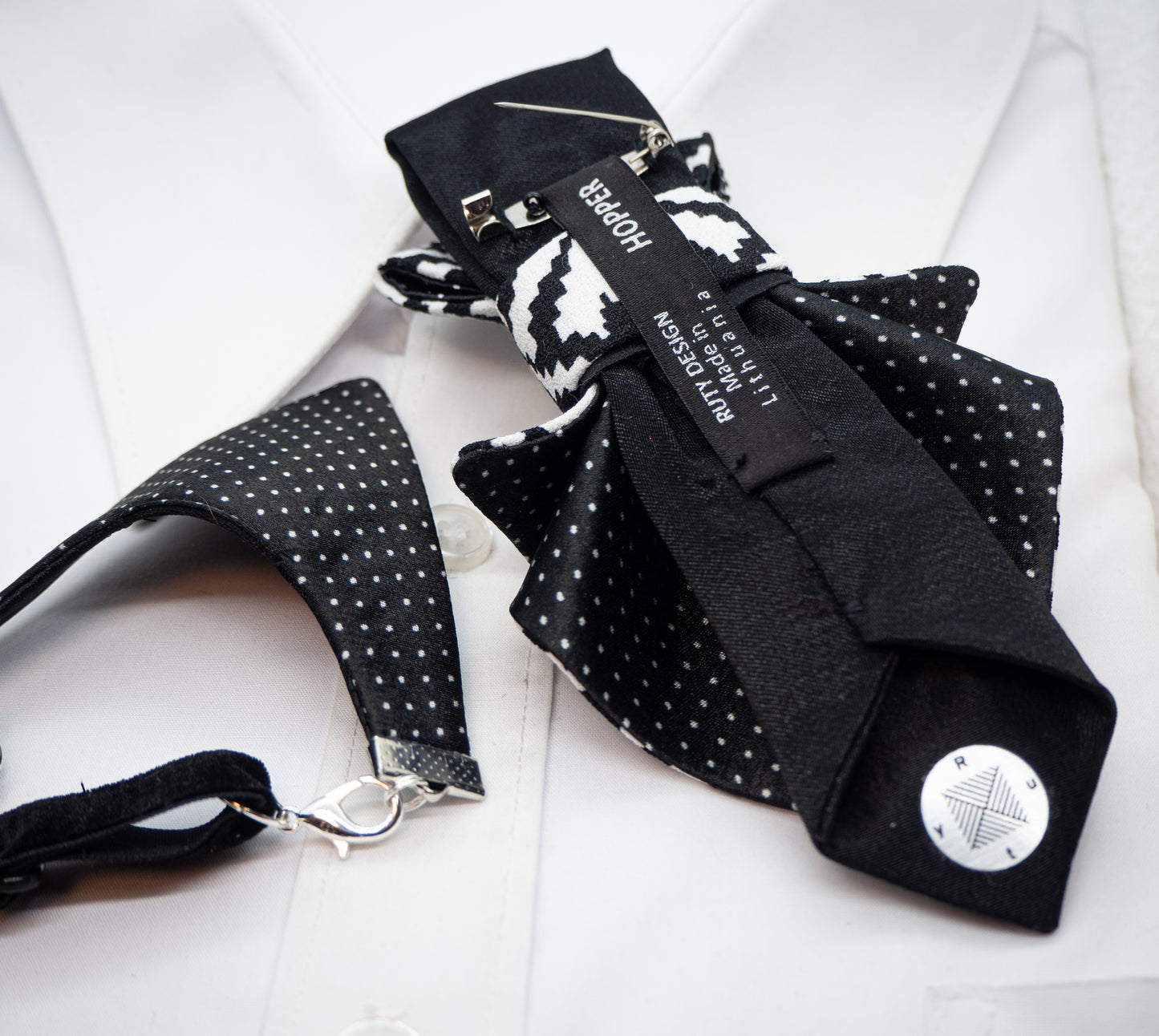 LADIES BOW TIE, Necktie for women, black and white tie for lady
