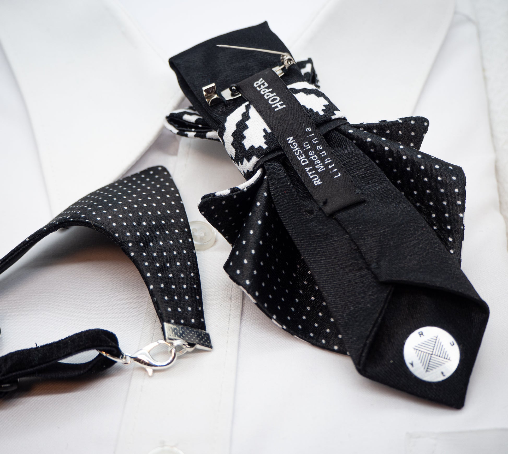 LADIES BOW TIE, Necktie for women, black and white tie for lady