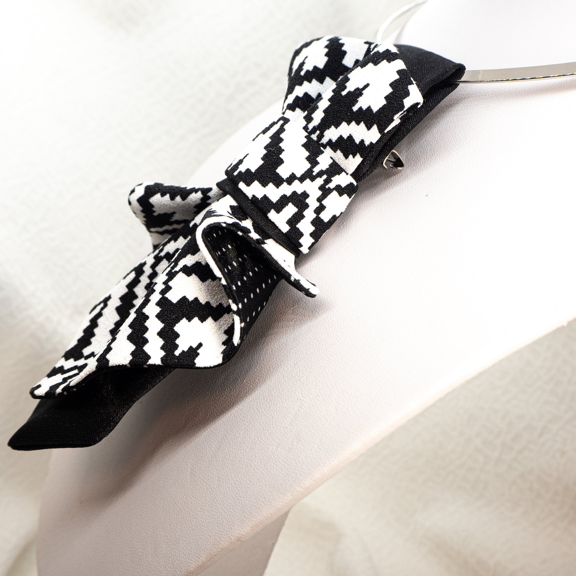 LADIES BOW TIE, Necktie for women, black and white tie for lady side view lack and white patterned fabric necklace, geometric design necktie, textile statement jewelry, modern neck accessory, unique fabric neckwear, monochrome patterned tie, fashion fabric necklace, handmade textile jewelry, bold geometric neckpiece, graphic pattern neck accessory, contemporary fabric design