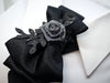 BLACk HOPPER TIE for women, Black bow tie with rose for women, Necktie for her, Black Necktie for lady