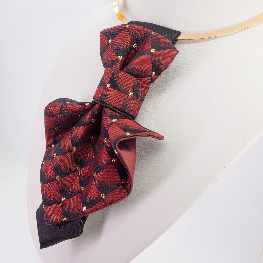 bordo Jabot necktie for women  Burgundy diamond necktie, modern jabot, red jabot necktie for women, unique bow tie for ladies, femme evening neckwear accessory, stylish neckwear for women, luxury handmade women’s tie, artistic women’s neck accessory, elegant statement necktie, designer jabot for special occasions, feminine formal neckwear, original artisan necktie, handmade fashion jabot bow, baroque-style women’s jabot, fashionable women's cravat