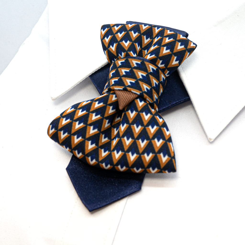 Bow tie with triangles, colorful bow tie, Blue hopper tie, vedding necktie