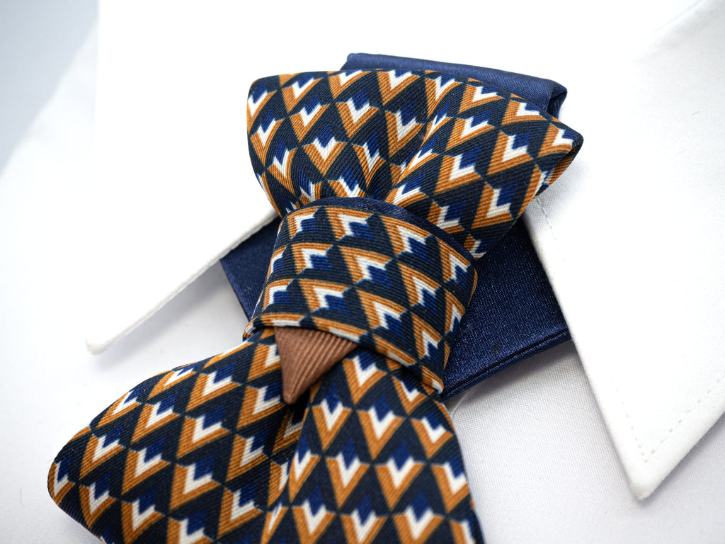 Bow tie with triangles, colorful bow tie, Blue hopper tie, vedding necktie