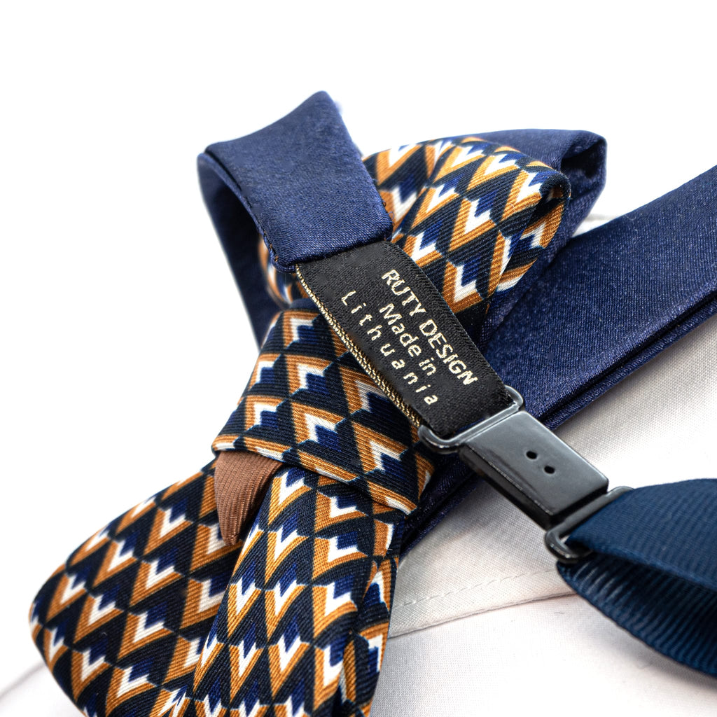 Bow tie with triangles, colorful bow tie, Blue hopper tie, vedding necktie