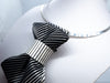 Bow tie with black and white strips, Elegant necktie, Hopper tie black and white with metal hook