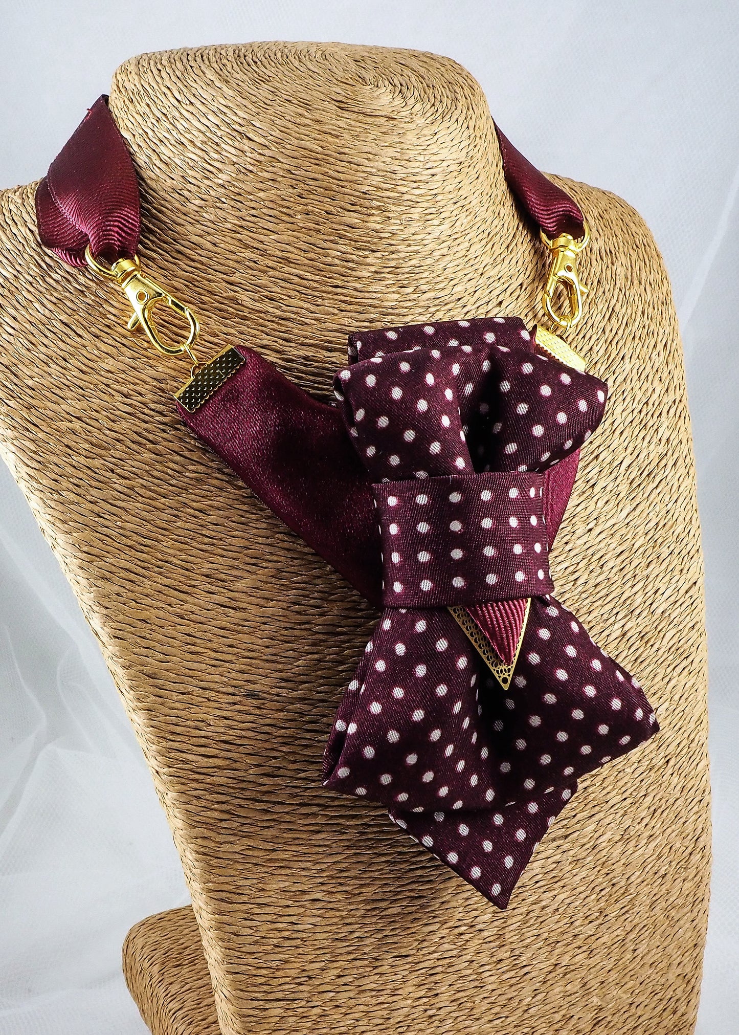 HOPPER TIE PINUP FOR LADIES. tie for lady burgundy polka dot cravat, ascot tie for women, victorian necktie, steampunk neck accessory, layered bow tie, women statement tie, elegant cravat necklace, handmade neck accessory, burgundy necktie, romantic gothic accessory, office fashion tie, unique womens tie, artistic neckwear, polka dot cravat, dandy style accessory, formal neckpiece, wedding guest accessory, victorian inspired tie, detachable neck accessory, womens fashion cravat, dark academia style, boho ch