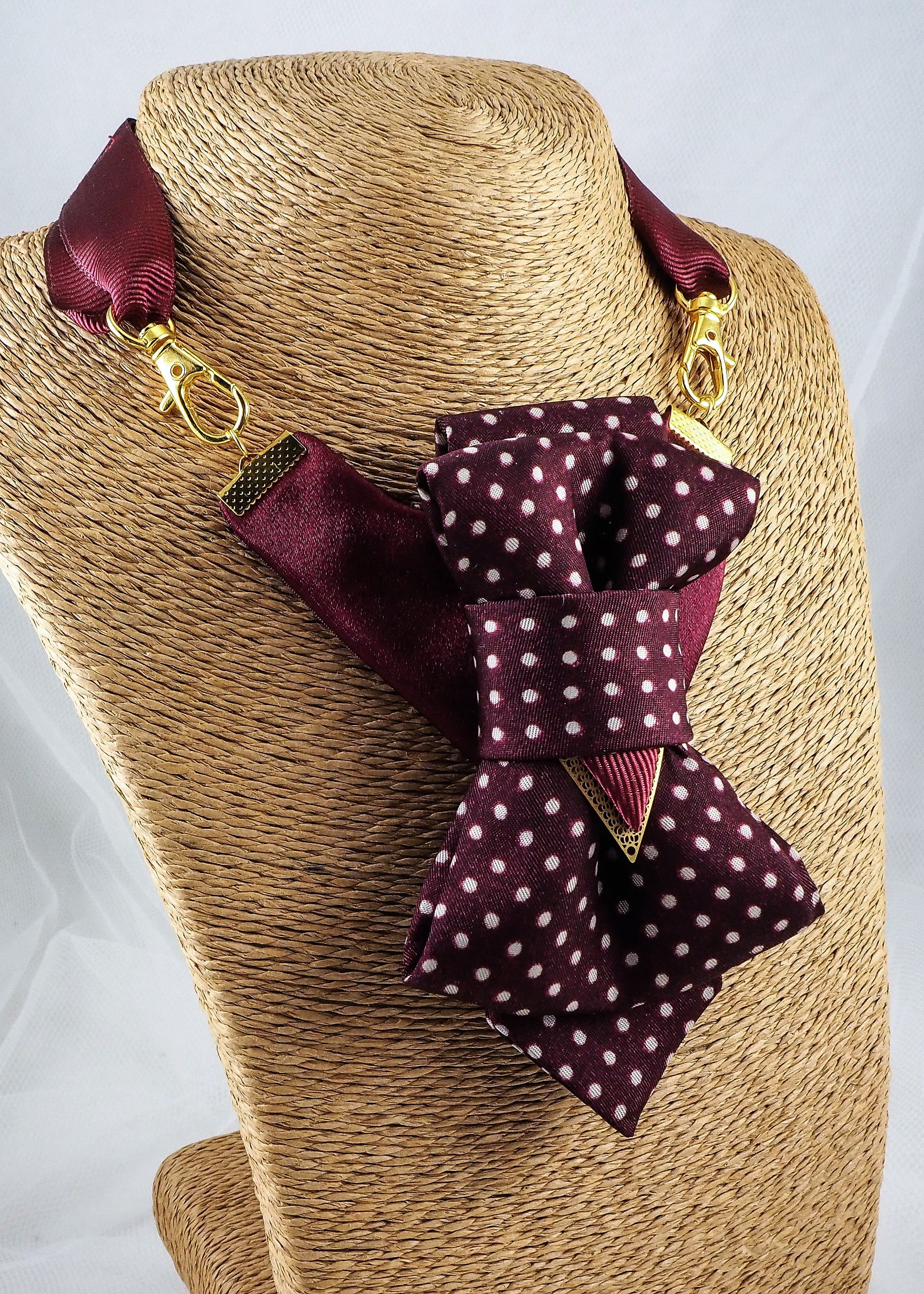 HOPPER TIE PINUP FOR LADIES. tie for lady burgundy polka dot cravat, ascot tie for women, victorian necktie, steampunk neck accessory, layered bow tie, women statement tie, elegant cravat necklace, handmade neck accessory, burgundy necktie, romantic gothic accessory, office fashion tie, unique womens tie, artistic neckwear, polka dot cravat, dandy style accessory, formal neckpiece, wedding guest accessory, victorian inspired tie, detachable neck accessory, womens fashion cravat, dark academia style, boho ch