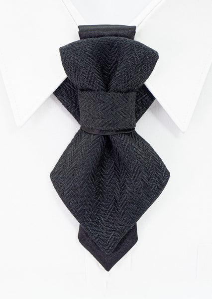 Classic unique black men's tie, Unique tie "Viktor" | Rutytie.com  https://www.rutytie.com/products/unique-tie-viktor  Unique tie "Viktor" - an elegant, yet slightly austere accent will bring out your masculine side. Black color beutifuly frames and highlights facial features.