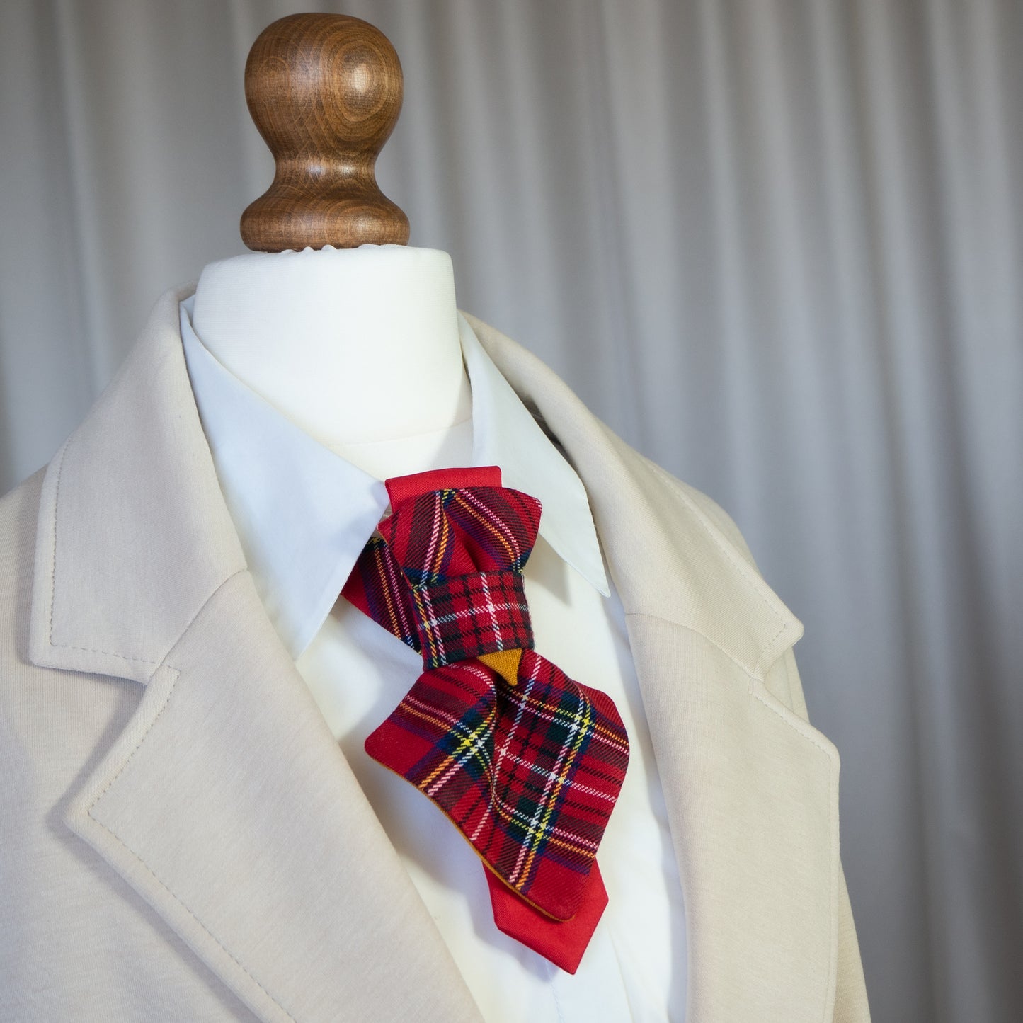 handmade womens necktie, unique design tie for women, red chequered bow tie, Scottish style tie, Christmas bow tie for her, plaid women's necktie, festive red tie, classic tartan tie, elegant women's accessory, ladies fashion tie, holiday outfit accessory, stylish women's bow tie, Scottish fabric necktie, handmade tartan tie, red festive neckwear