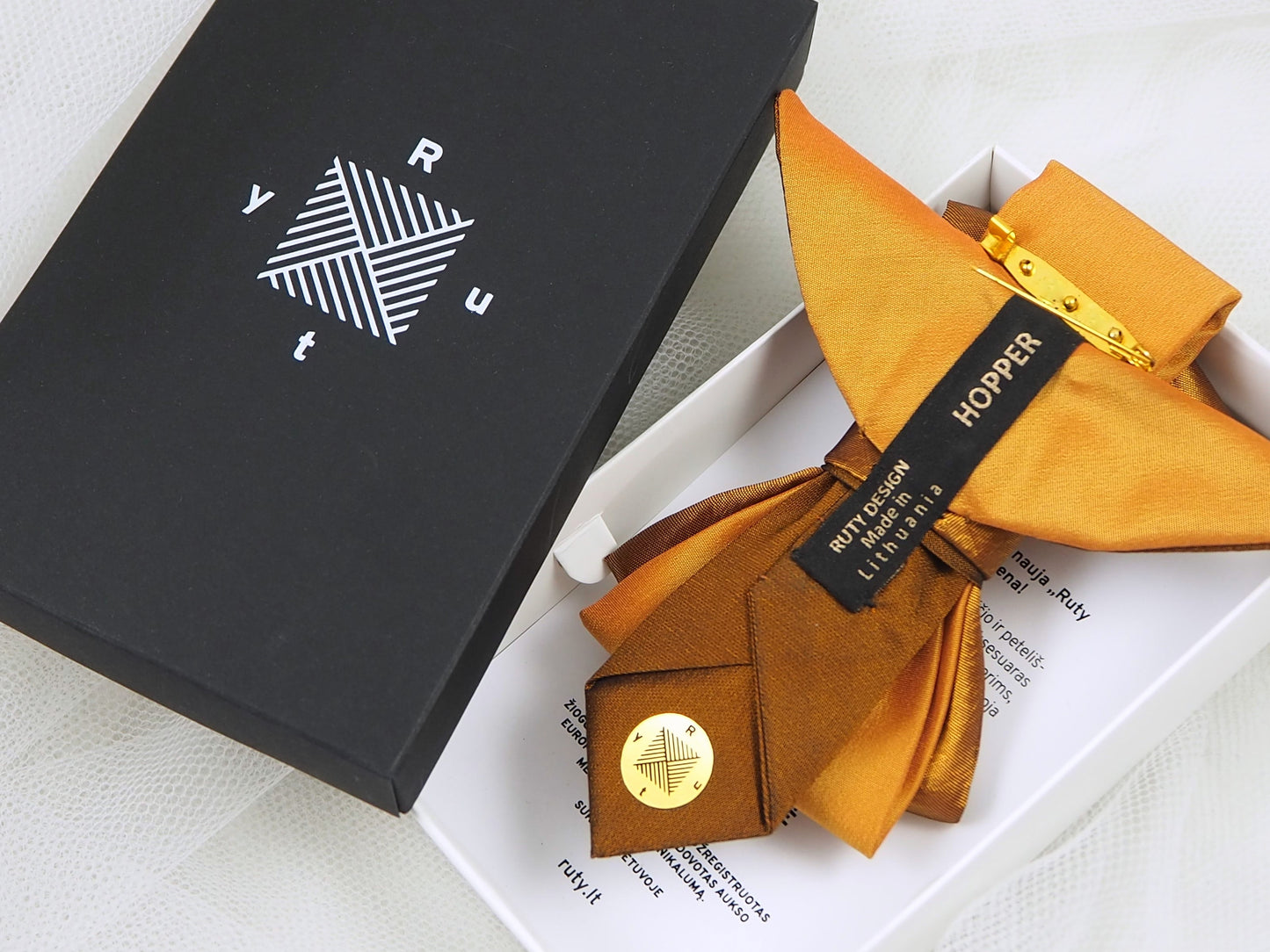 A unique vertical women's bow tie in mustard yellow