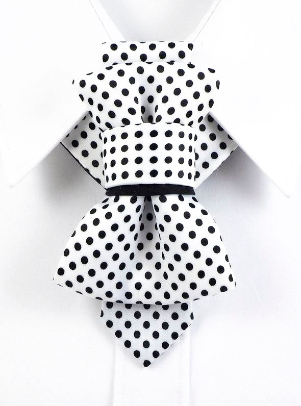 White necktie with black polka dots, short handmade luxury design for women

Elegant women's necktie, white with black dots, artistic modern accessory

Handmade polka dot necktie, unique fashion tie for stylish women

Short necktie for women, white fabric with black polka dots, chic and bold

Luxury necktie alternative to bow tie, handmade for modern elegant style

Black and white polka dot tie, artistic neck accessory for women

Unique women’s tie, white with black dots, formal and creative fashion piece