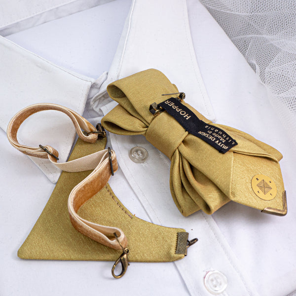 BOW TIE "HONEY" FOR LADIES, Hopper tie for women with bee, Khaki yellow bowtie for women with bee, Luxury accessory for new fashion lovers,  Stylish neckwear for women