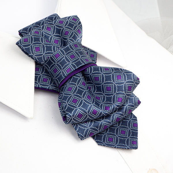 Unique purple bow tie for weddings by rutydesign, Blue Violet hopper tie "mosaic",  Purple Wedding tie, side view