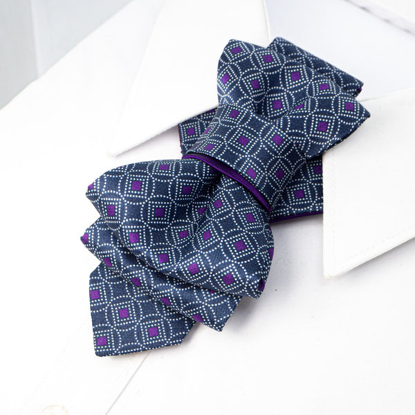 Unique purple bow tie for weddings by rutydesign, Blue Violet hopper tie "mosaic",  Purple Wedding tie side view