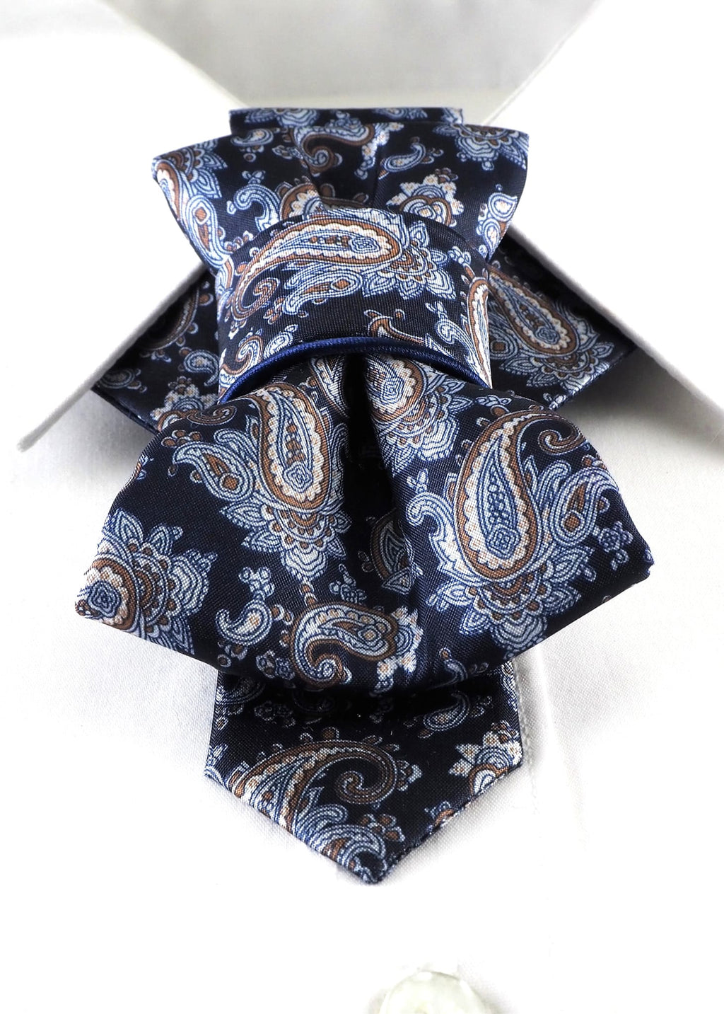 handmade luxury wedding necktie, vertical bow tie, paisley pattern tie, navy blue tie, beige blue paisley tie, groom accessory, unique mens tie, formal event tie, elegant neckwear, satin bow tie, modern classic tie, handmade bow tie, groomsmen gift, luxury tie for wedding, patterned vertical bow, navy paisley necktie, sophisticated menswear, unique wedding tie, stylish bow tie, formal mens accessory, refined tie for groom HOPPER TIE ORIENTAL TALE II