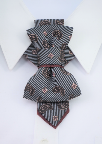 Grey Paisley bow tie, Original hand made bowtie, Elegant and Unique luxury tie, Innovative wedding necktie