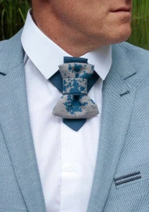 Wedding tie for men, Blue linen bow tie, Unique Linen tie  