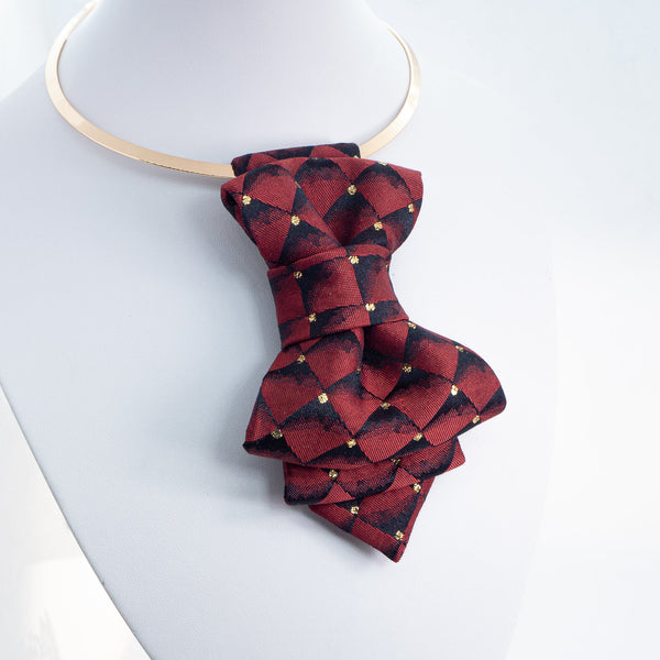 Womens necktie, BOW TIE BORDO DIAMOND FOR LADIES, handmade ladies red necktie