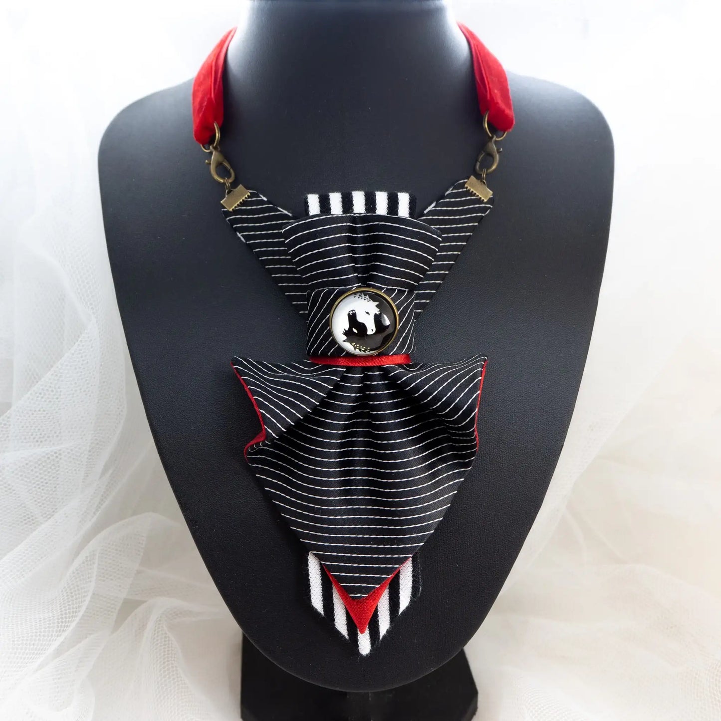 Handmade Women's bow tie "Contrasts", Handmade black white red bow tie, Women's bow tie "Contrasts", Black tie for her, Gift for women bneck accessorie, Unique necktie for lady 