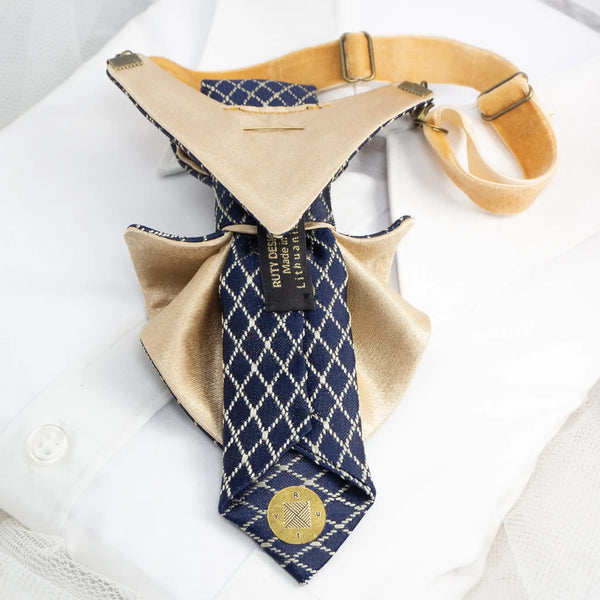 handmade blue adn gold bow tie  