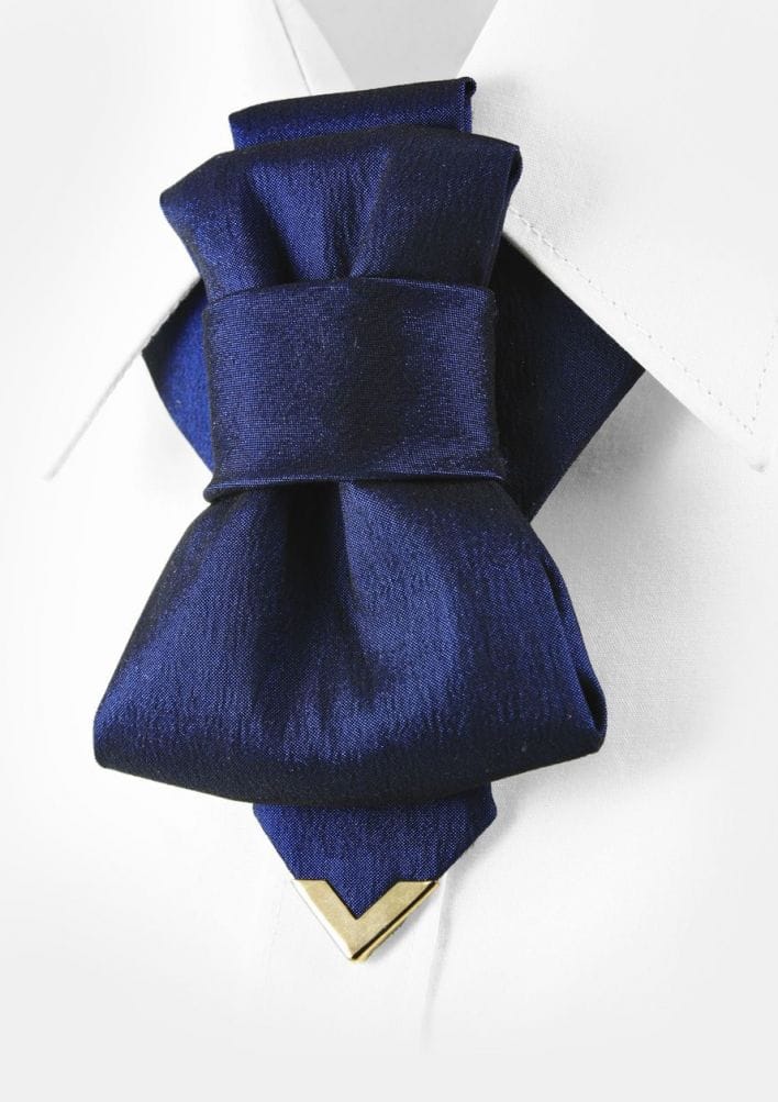 navy blue necktie, handmade wedding tie, elegant bow tie, unique groom accessory, modern neckwear, layered necktie, men's formal tie, performer tie, musician accessory, deep blue tie, minimalist tie, stylish men's accessory, stage outfit, luxury necktie, ruty design tie HOPPER TIE LACONIC